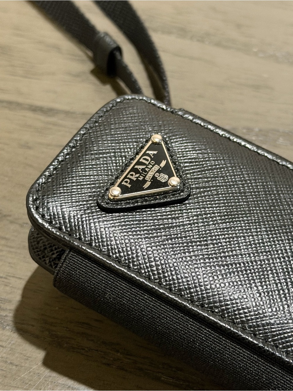 Prada Black Saffiano Leather Case w/ Lanyard